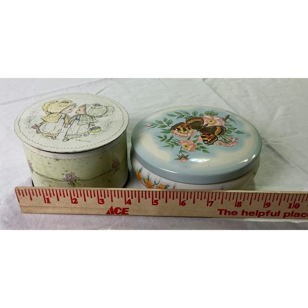 Vintage‎ Hallmark Holly Hobbie & Dahr Butterfly Round Tin Box Lot of 2